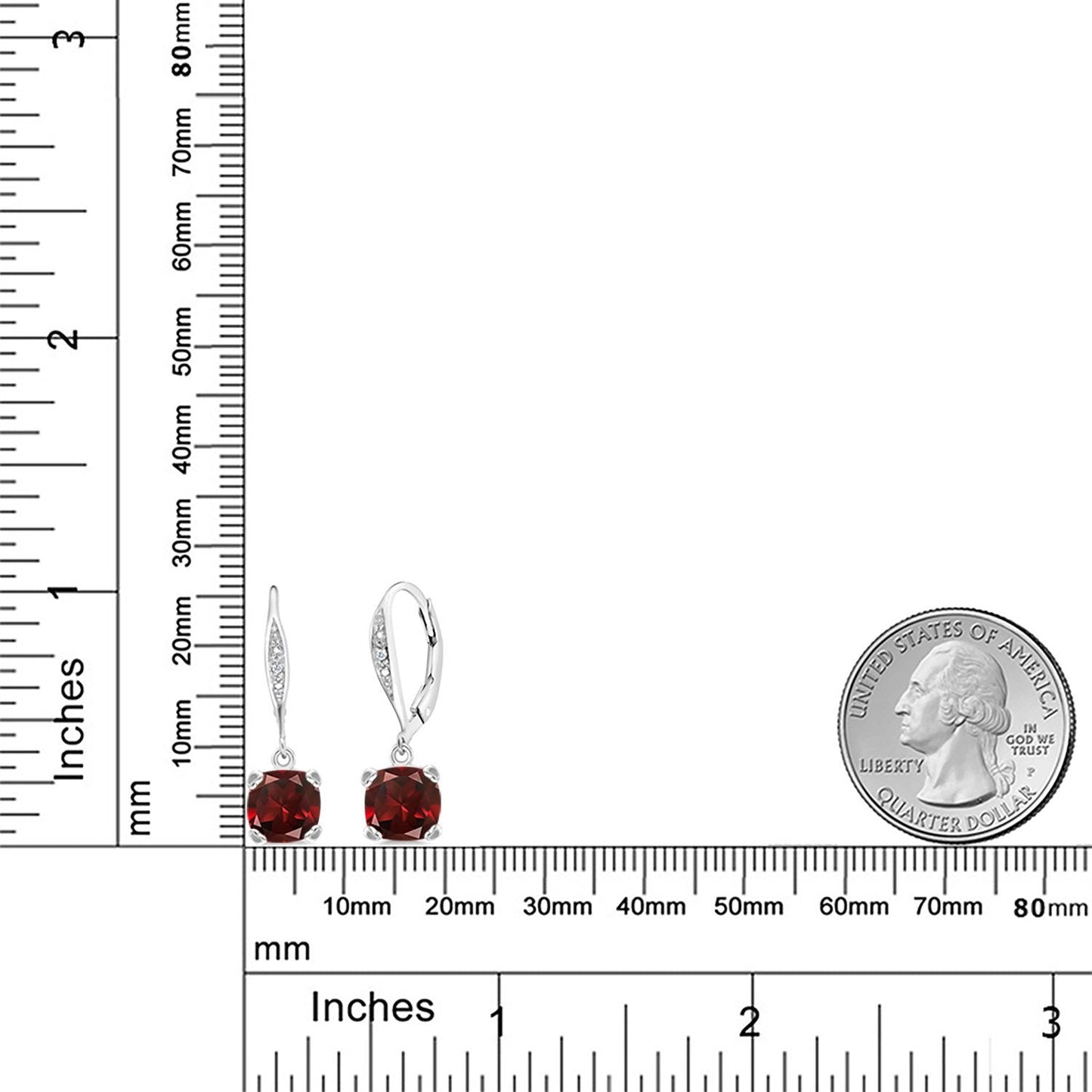 Gem Stone King Drop Dangle Earrings For Women | 7MM Cushion Cut Gemstone Birthstone and Diamond | 925 Sterling Silver | Jewelry Gift for Mom Wife Her | Garnet-January | Sterling Silver