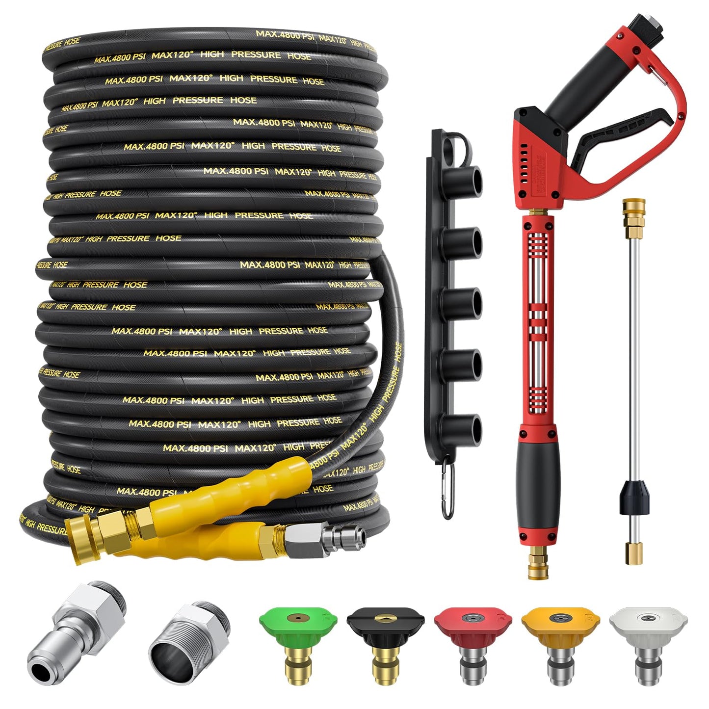 TechSweepPro 5000PSI Pressure Washer Gun and Hose Kit, 100FT Kink Resistant Steel Braided Power Washer Hose with 3/8" Swivel Quick Connector and M22 14mm Adapters Replacement/30" Extension Washer Wand