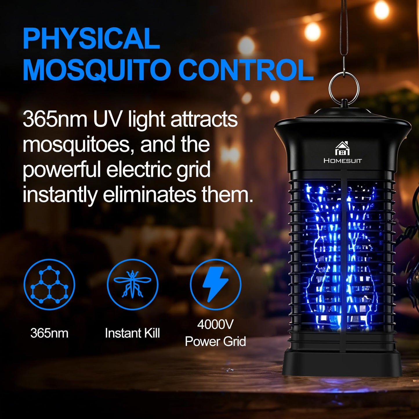 Homesuit Bug Zapper 15W for Outdoor and Indoor, High Powered 4000V Electric Mosquito Zappers, Mosquito Killer, Electronic Mosquitoes Light Bulb Lamp for Home Backyard Patio