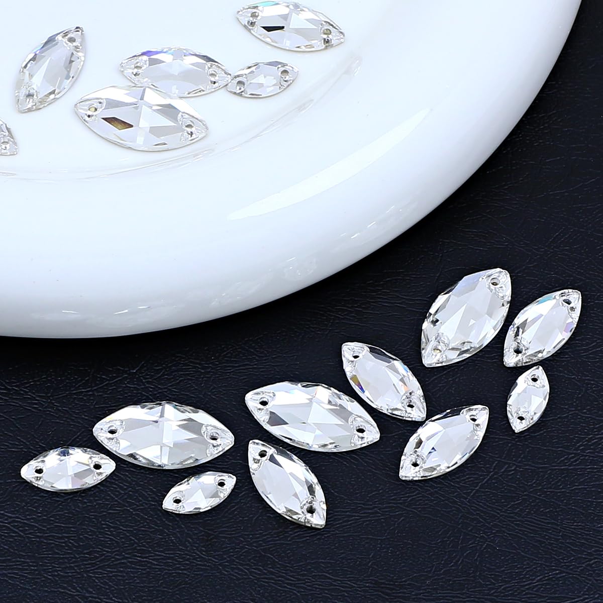 DONGZHOU Sew On Rhinestone Crystal Sewing Stone with Holes Navette Shape Sew On Beads Crystals Flatback Glass Rhinestone Gems Clothing Accessories for Costume, Clothes, Garments, DIY Crafts