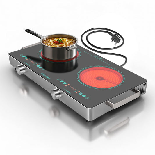 2 Burner Electric Cooktop 24 Inch, 110V 2000W Portable Electrics Stove Top with Handle, 9 Power Settings, Senor Touch & Knob Control, Safety Lock, Timer, 110-120V Plug in (2 Burner Green)