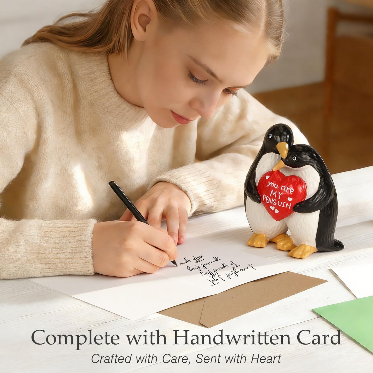 Hodola Anniversary Wedding Gifts for Women Men, Handcrafted Birthday Gift for Her Him Couple, I Love You Birthday Gift for Wife Husband, Penguin Figurine for Boyfriend Girlfriend