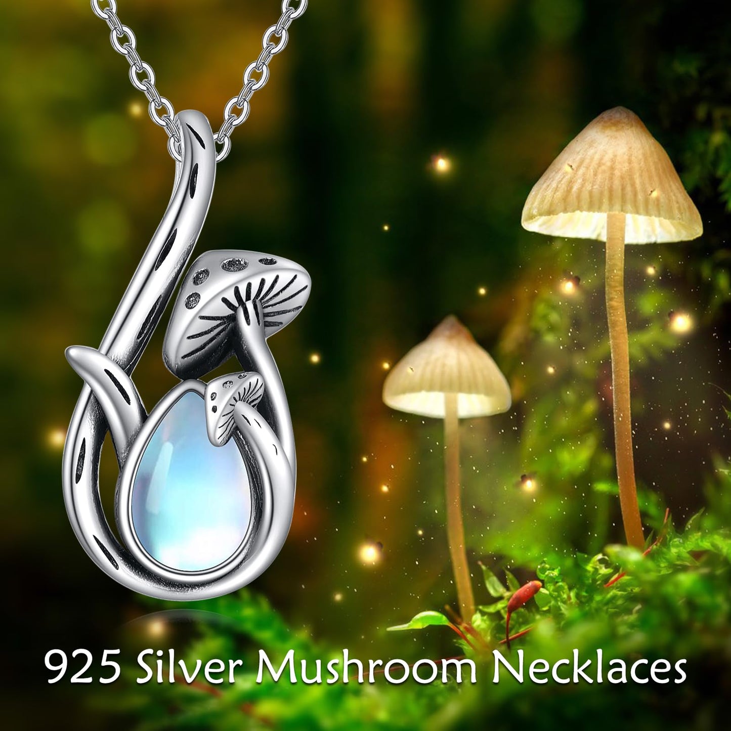 CRMAD Mushroom Moonstone Necklace for Women Sterling Silver Mushroom Pendant Jewelry Gifts (moonstone)