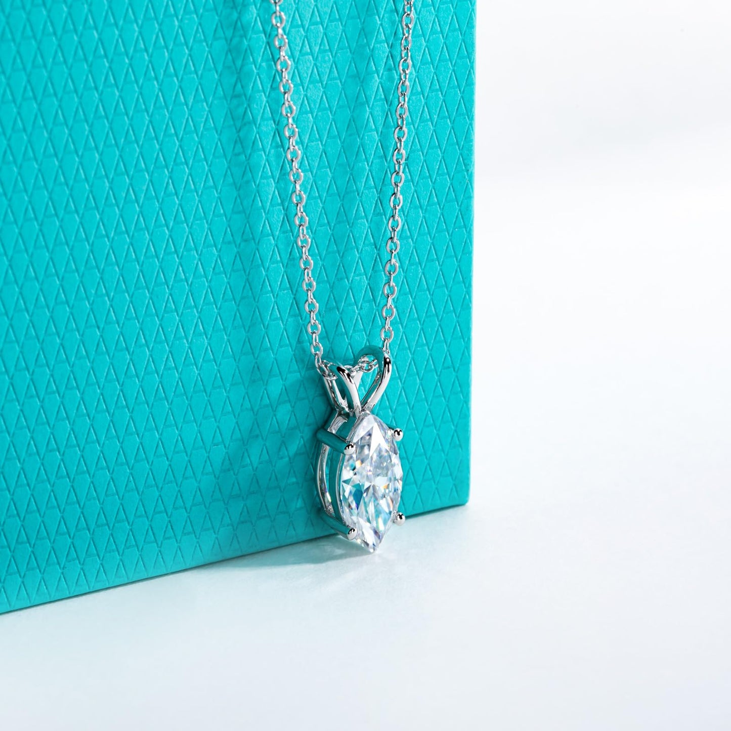 AnuClub Marquise Cut Moissanite Pendant Necklace 2CT D Color VVS1 925 Sterling Silver Everyday Wear Necklace for Women Wife Her with Certificate, 40+2+3cm Adjustable Chain