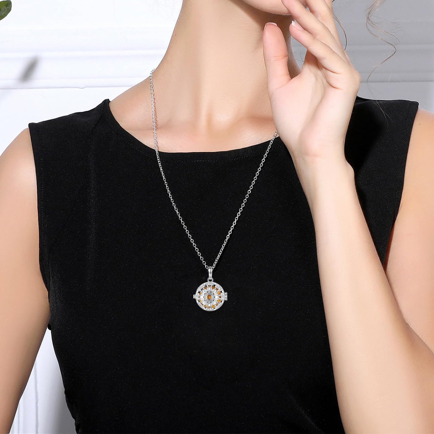INFUSEU Aromatherapy Gifts Sunflower Necklaces for Women Essential Oil Diffuser Jewelry Lava Rock Stone Pendant Aroma Perfume Spiritual Items for Meditation Yoga
