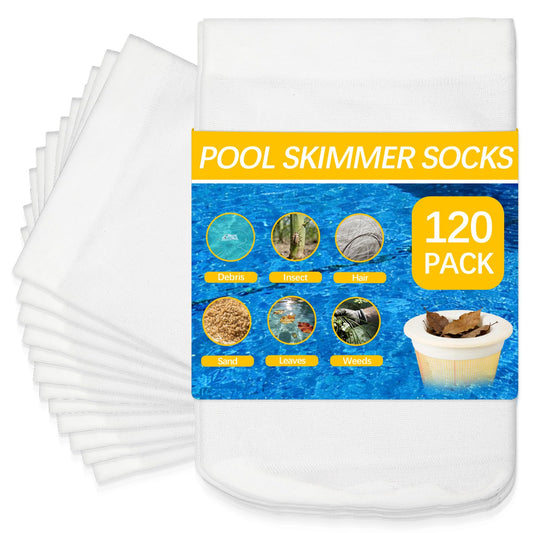 120 Pack Pool Filter Socks for Skimmer Baskets, Reusable Pool Skimmer Socks for Above Ground or Inground Pools Filter Protecting Fine Mesh Screen Basket Sock for Collecting Leaves, Branches, Debris