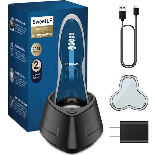 SweetLF Electric Shaver with Air Drying Base - IPX7 Waterproof Electric Razor, Rechargeable Cordless Shavers for Men, Type-C, 120Mins Runtime, Plug & Play, Pop-up Trimmer, (with Charger),Blue
