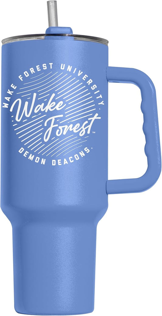 Logo Brands NCAA Wake Forest Demon Deacons Retro Script Arctic 40 oz Tumbler with Handle - Stylish Everyday Use Powder Coated-Stainless Steel with Straw- Keeps Cold For Hours