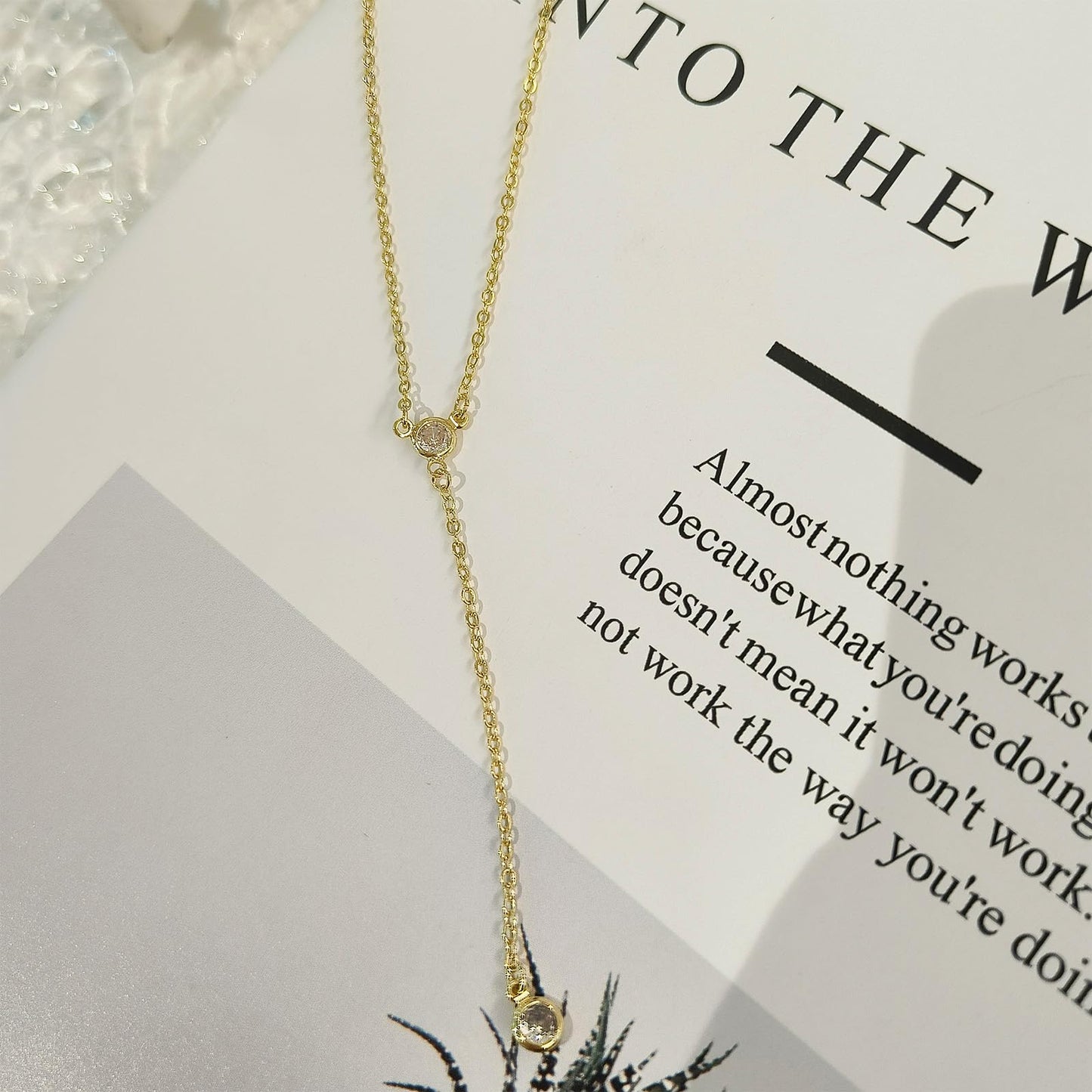 Airmb Lariat Gold Necklace for Women, Dainty Long Necklace Gold Y-Shaped Pendant Necklaces Trendy Chain CZ Drop Necklaces Jewelry for Women Gifts