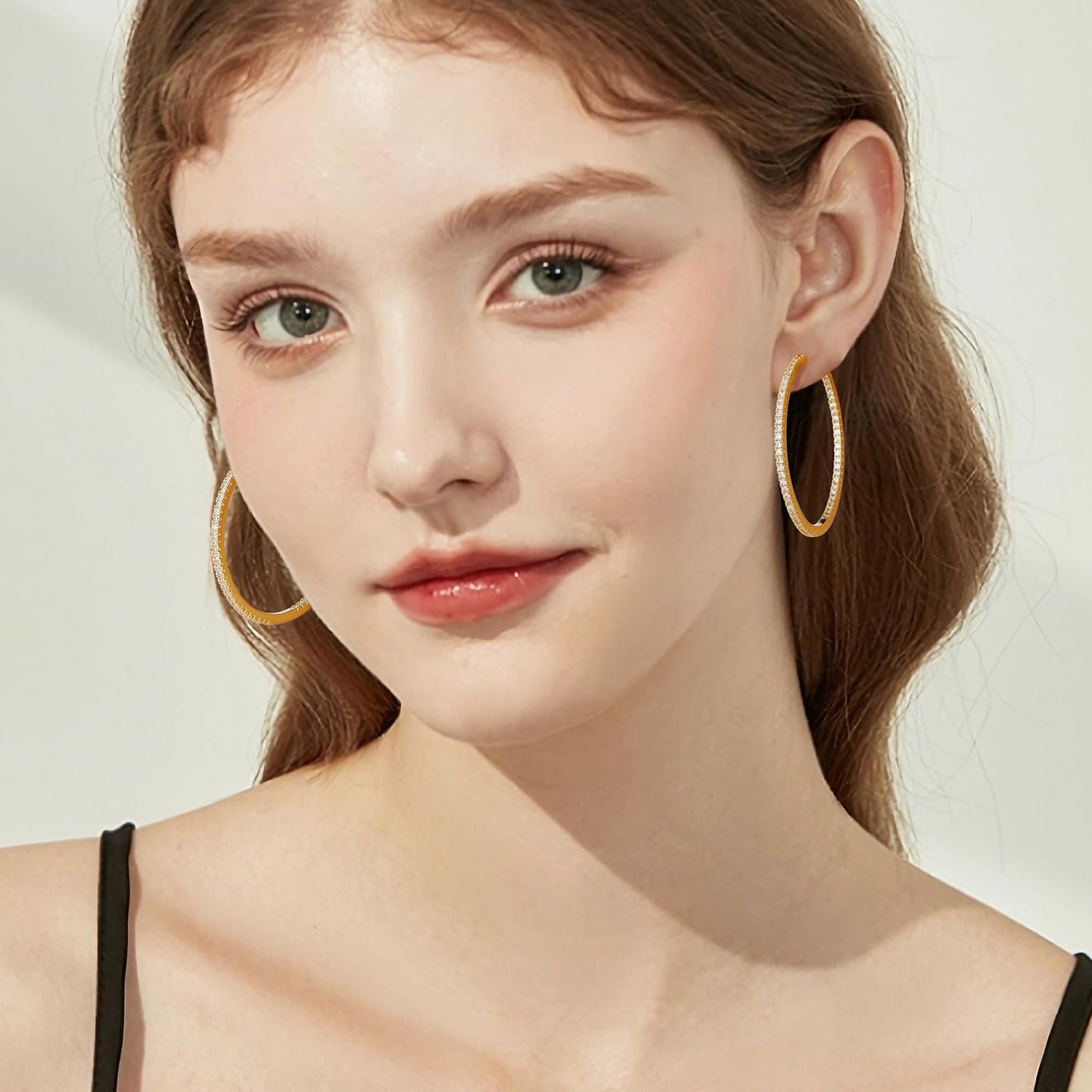 Gacimy Gold Hoop Earrings for Women, 50mm Cubic Zirconia Hoop Earrings, 14K Gold Plated Brass with 925 Sterling Silver Post