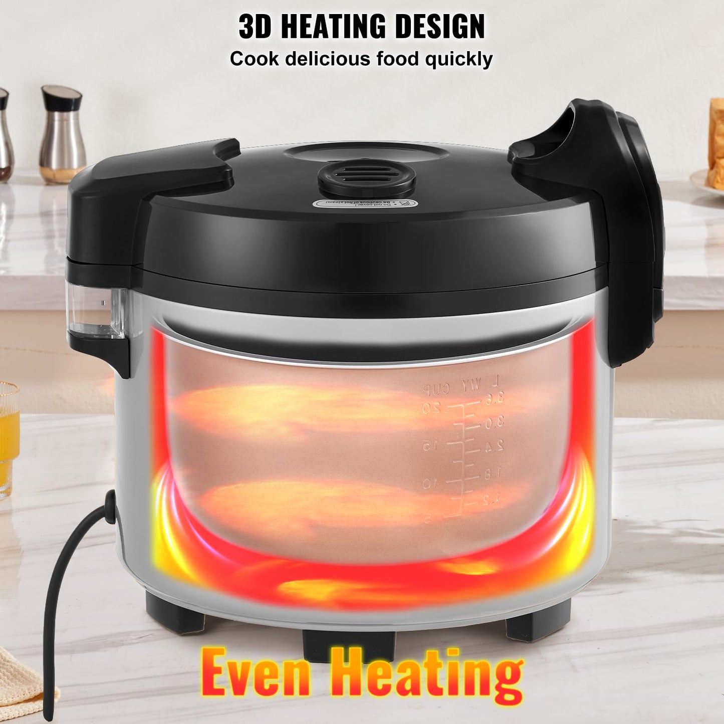 VEVOR Commercial Rice Cooker, 45-Cup Rice Cooker, 9.51 Qt / 9 Liter Large Rice Cooker and Warmer with Nonstick Inner Pot, Fast Cooking and 12-Hour Keep Warm, with Rice Cup and Paddle, for Restaurant