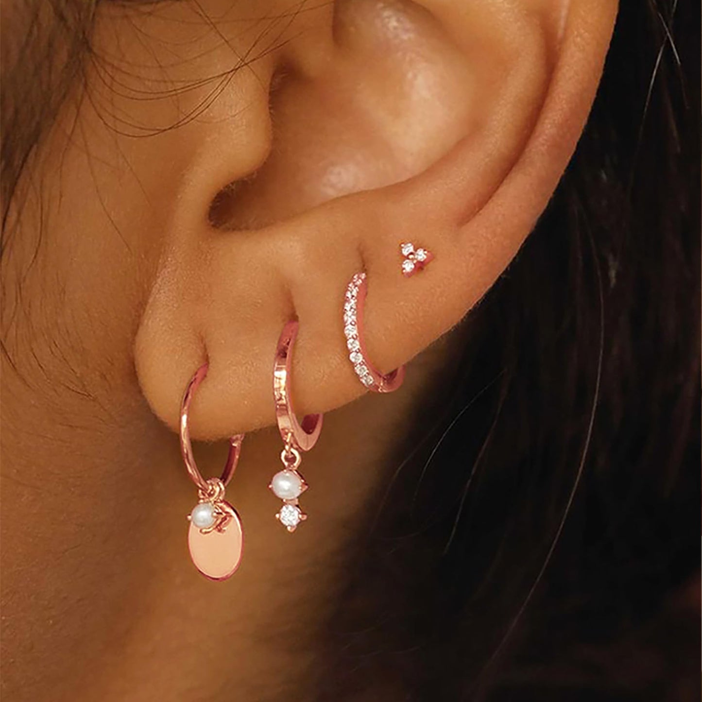 SELFROSE Rose Gold Earrings Set,Dainty Huggie Earrings Stack Hypoallergenic Rose Gold Earrings For Women Trendy Simple Prom Dangle Drop Earring Rose Jewelry Fashion Womens Earring Accessories