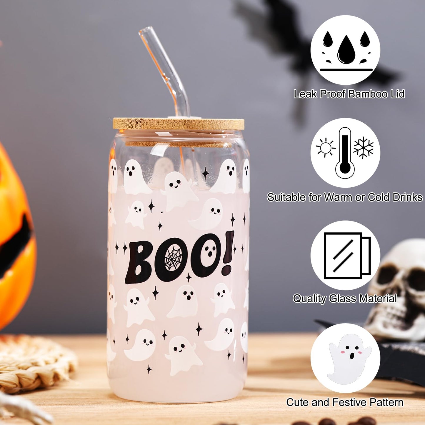 Mimorou 7 Pieces Black Boo Basket Gifts Halloween Gifts Set Ghosts Throw Blanket 16oz Cute Tumbler Gift Basket Spooky Keychain Socks Boo Straws Thanks Card for Halloween Party Trick or Treat