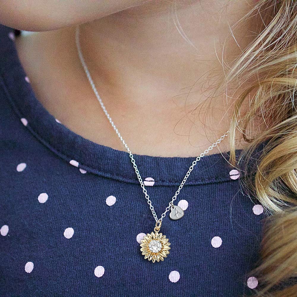MONOZO Initial Sunflower Necklace for Women Trendy, 14k Gold Plated Sunflower Necklace Heart Letter Initial Necklace You Are My Sunshine Sunflower Gifts Jewelry for Wife Mom Best Friend T