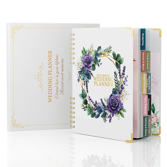ABC life Wedding Planner Book and Organizer, 10 Sections Notebook Organizer for Bride, Engagement Gifts Binder Calendar with Colorful Stickers, Personalized Wedding Stuff, Flora Loop