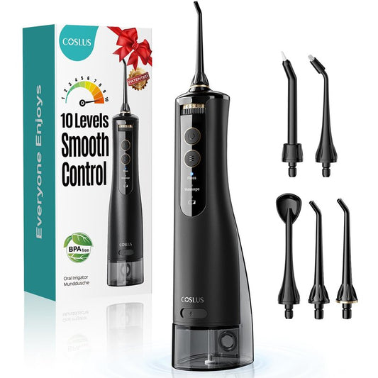COSLUS E40 Portable Water Flosser for Teeth: ADA Accepted, 10 Pressure Settings Professional Water Dental Pick for Orthodontic, Braces & Sensitive Gums - Cordless for Travel Use, for Teens, BPA-Free