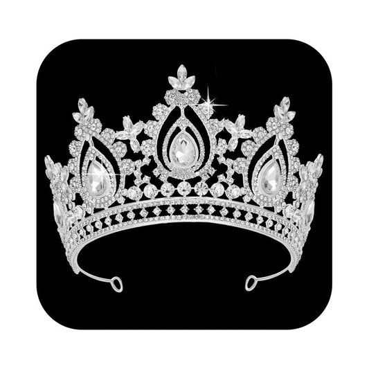 SWEETV Queen Crown for Women,Wedding Tiara for Bride,Princess Tiara,Quinceanera Pageant Crown Diadem,Crystal Headpiece for Birthday Prom,Silver