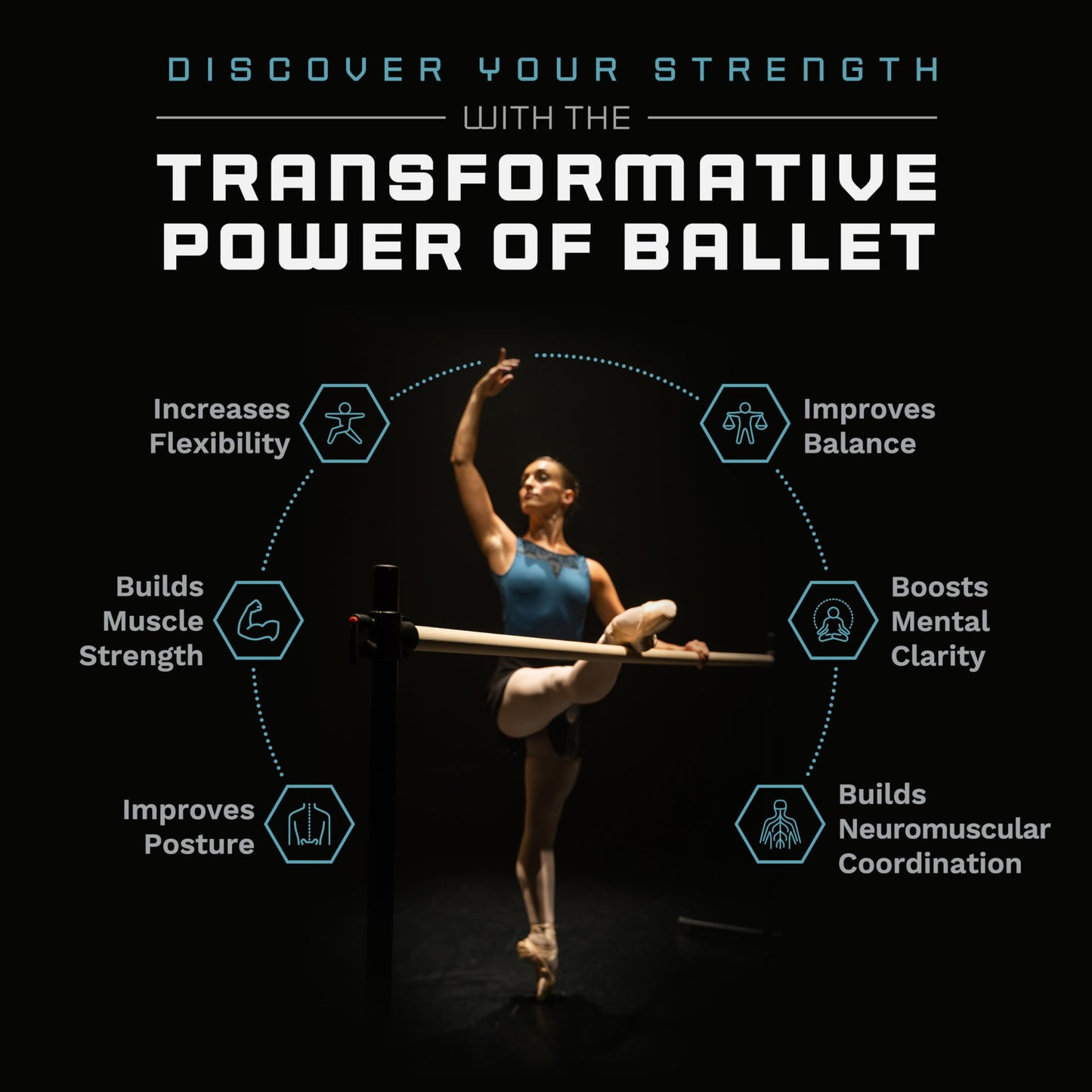 VITA Barre Portable Freestanding Double Ballet Barre, Professional, 7 Ft Bars, Black, Wood | Adjustable Height, Made in USA, Home or Gym Exercise Equipment for Kids & Adults | Dance, Fitness, Pilates