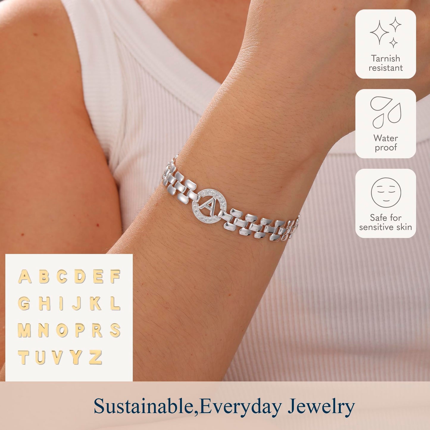 WEDDINEN Initial Bracelet,Silver Letter Bracelets for Women, Thick Bangle Wrist Gold Alphabet Bracelets for Women, Christmas Gifts for Women Jewelry Initial C Charm Chain