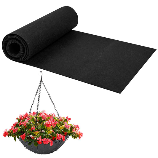 12x120 Inch Fabric Planter Liner Roll Non Woven Plant Felt Liner Roll Black Coco Liners Roll Alternative Coconut Basket Liner Roll Replacement Easy to Cut for Planter Hanging Flower Basket Window Box