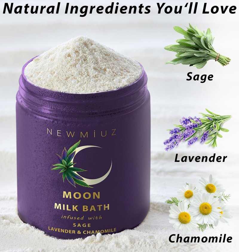 Cleansing Sage Moon Milk Bath Soak - Lavender Chamomile - Moisturize & Soften Skin Spiritual Stress Relief Gifts for Women Destress Luxury Spa Bath Salt Powder Birthday Perfect Stocking Stuffers
