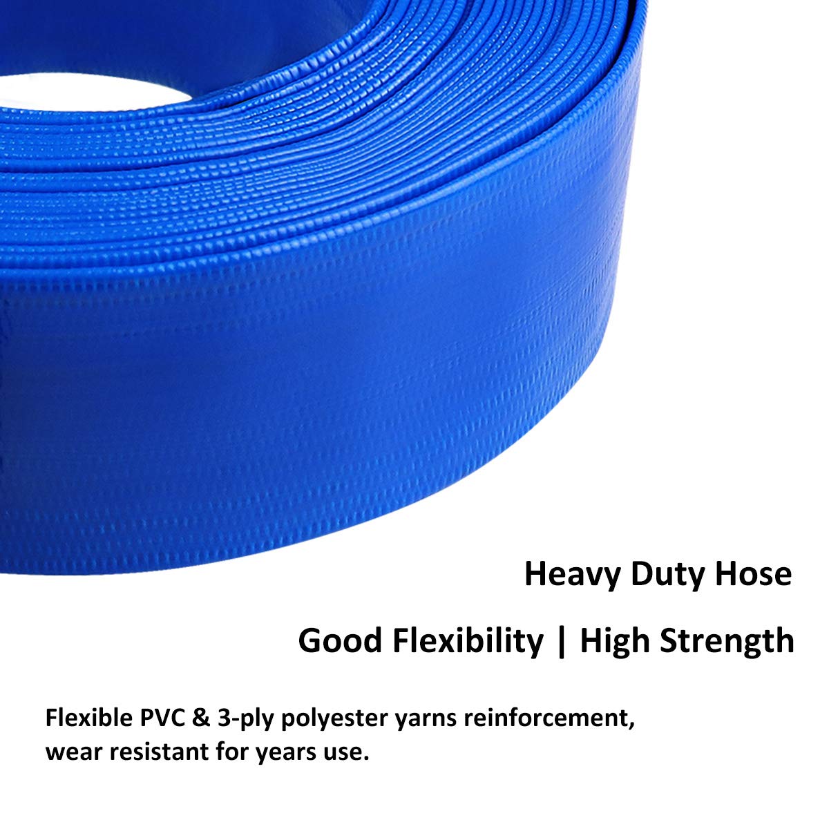 2" x 100' Blue PVC Backwash Hose for Swimming Pools, Heavy Duty Discharge Hose Reinforced Pool Drain Hose with Aluminum Camlock C and E Fittings