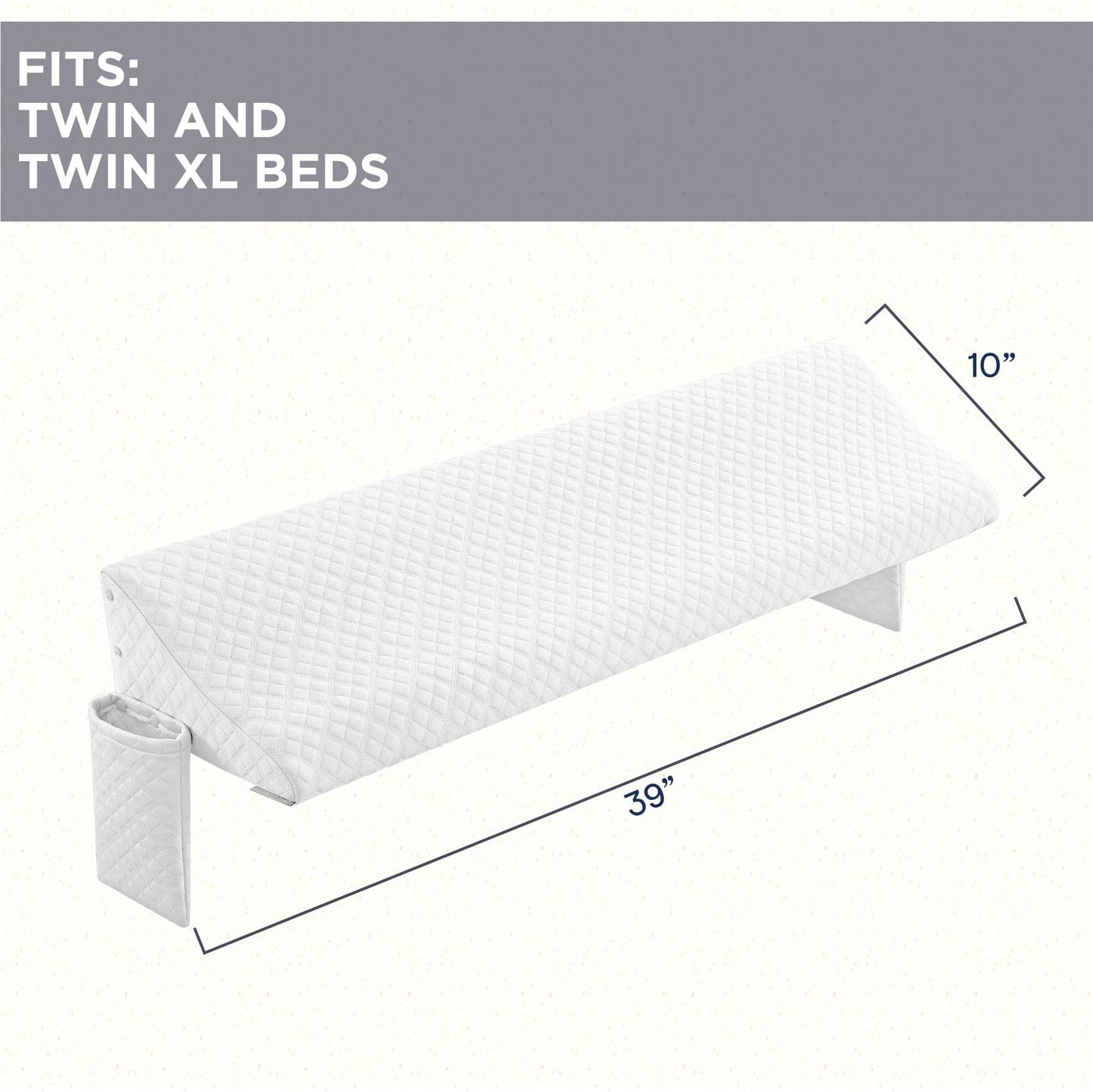 Aeropostale Foam-Filled Bed Wedge Pillow for Twin Beds – Dorm, Kids & Teen Rooms – Headboard Gap Filler with Side Pocket for Bedside Essentials, White