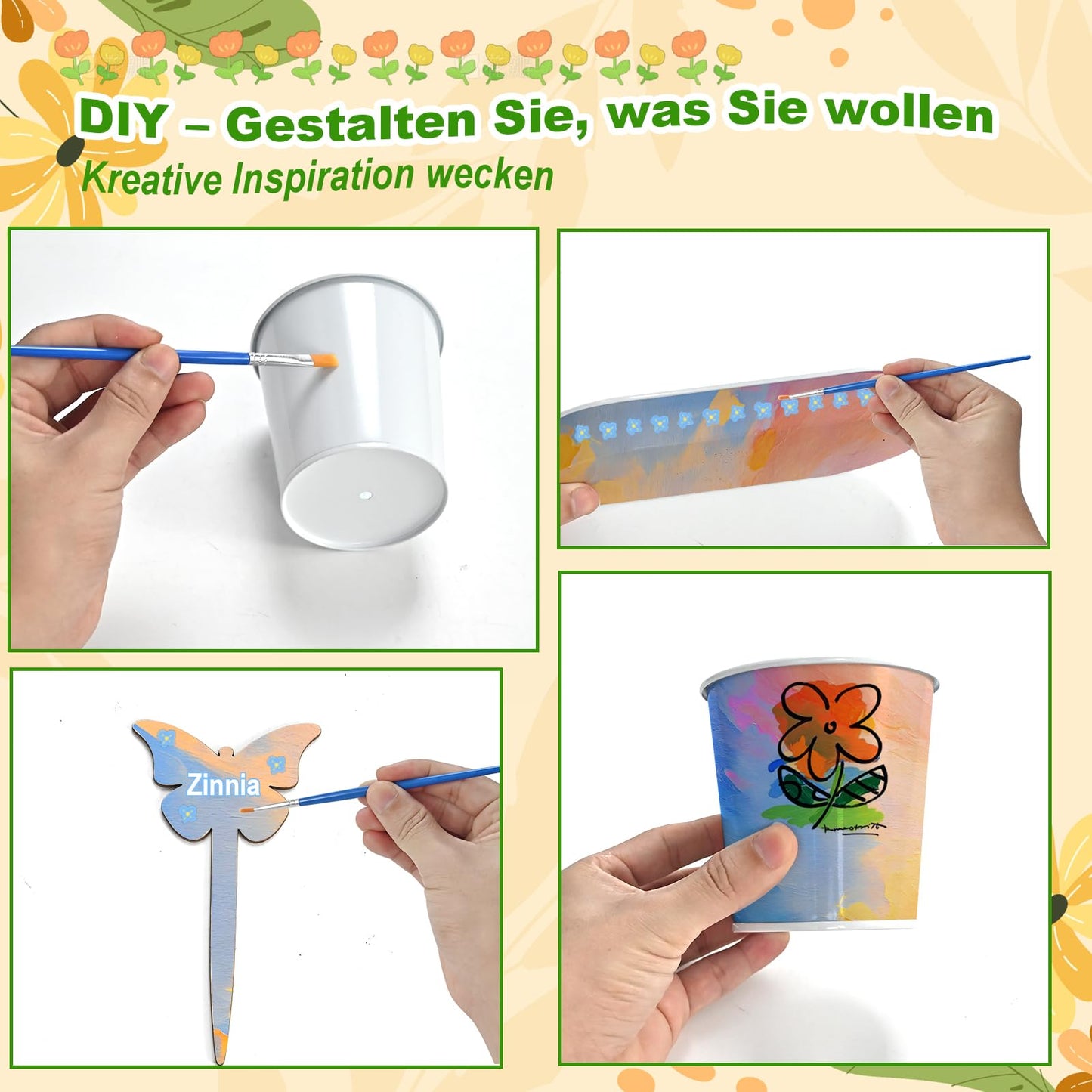 4 Pcs Kids Plant Growing Kit | Kids Gardening Set Crafts for Girls 8-12 | Kid Crafts Ages 4-8, Flower Making Art Kit for Kid 6-9, Plant Growing Set with 4 Zinc Pots, 12 Colors 9ml Paints Girl Gift