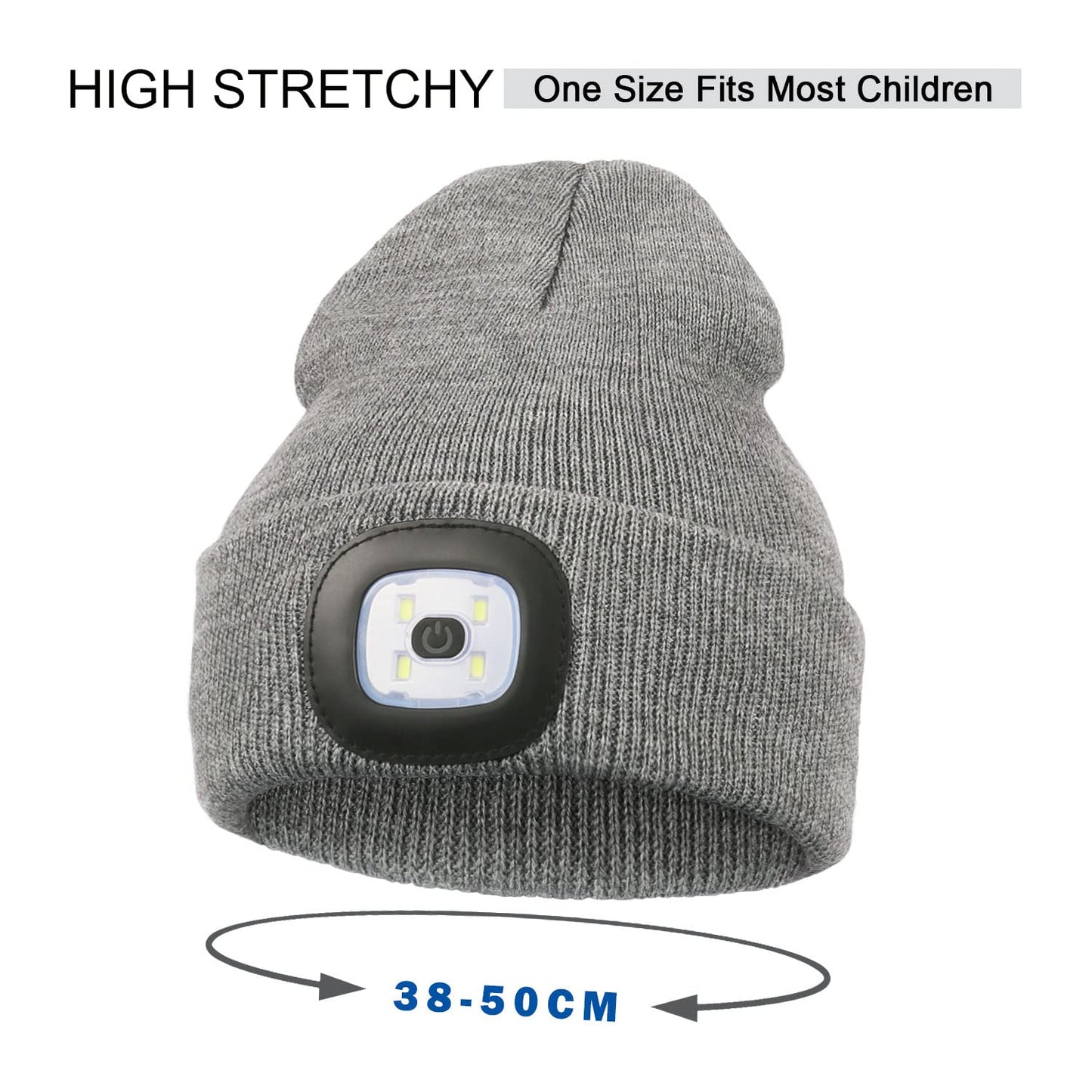 YunTuo Beanie with The Light for Kids, Unisex USB Rechargeable Headlamp Hat Winter Knitted Night Lighted Cap Flashlight, Gifts for Kids Boys Girls (Grey)