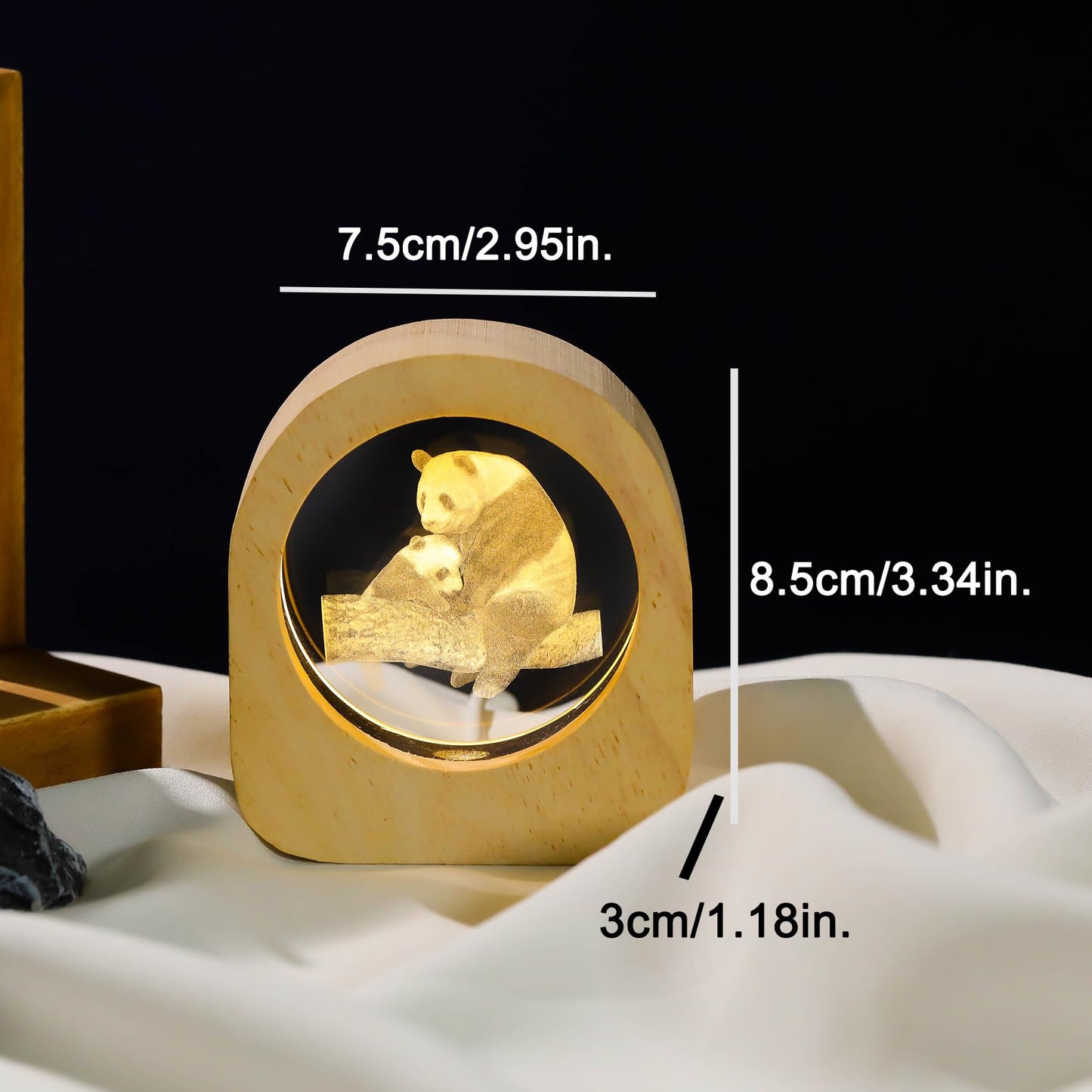 Crystal Panda Gifts for Women Wood Night Light for Home Decor, 3D Engraved Pandas Lamp Collectible Figurines Gifts for Mom Friends Panda Lovers
