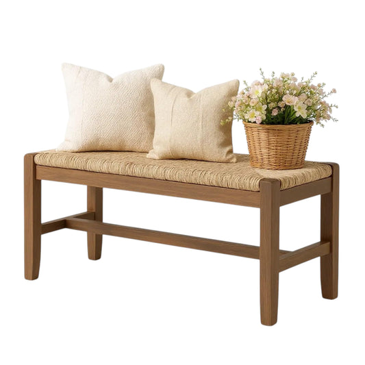 Alaterre Furniture Newport 40 Inch Solid Wood Entryway Bench - Modern Farmhouse Indoor Decorative Bench with Natural Seagrass Rush Seat - Furniture for Entryway, Dining Room, or Kitchen (Natural)