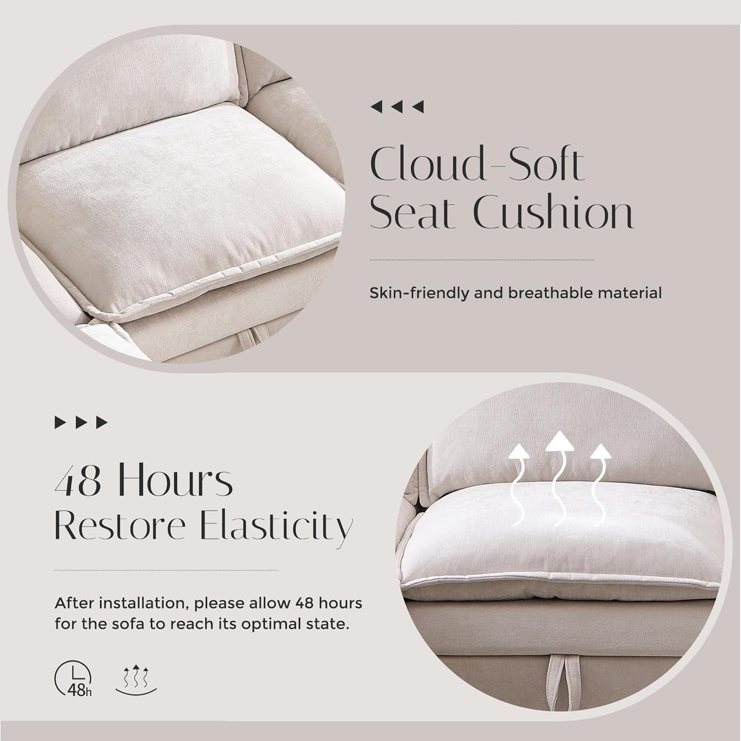 85.83" Sectional Couches for Living Room, Cloud Couch Sectional with Large Storage Ottoman, L-Shape Modular Sectional Sofa with 5 Seater Chenille Sofa and Pillow for Apartment, Bedroom, Beige
