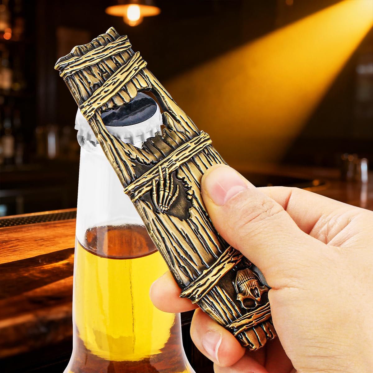 MR.BARWARE Skull Bottle Opener, Novelty Skull Gifts for Men, Dad, Women, Bronze Gothic Bar Accessory with Gift Bag, Fun Beer Opener Gifts for Birthday, Fathers Day, Halloween, Christmas, BBQ