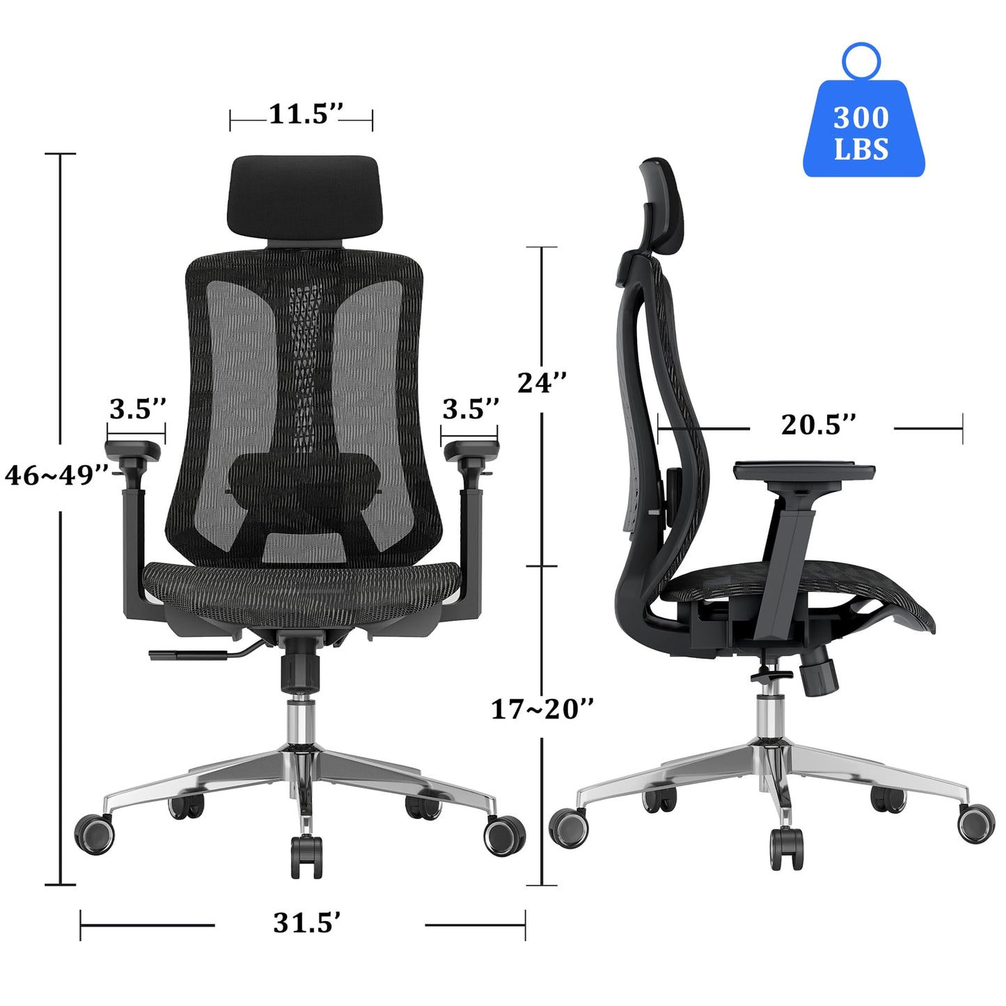 Logicfox Ergonomic Office Chair for Long Hours – Advanced Lumbar Support, 3D Adjustable Armrests & Headrest, High-Back Mesh Chair Designed for 8–10H Daily Comfort (Up to 300 lbs)