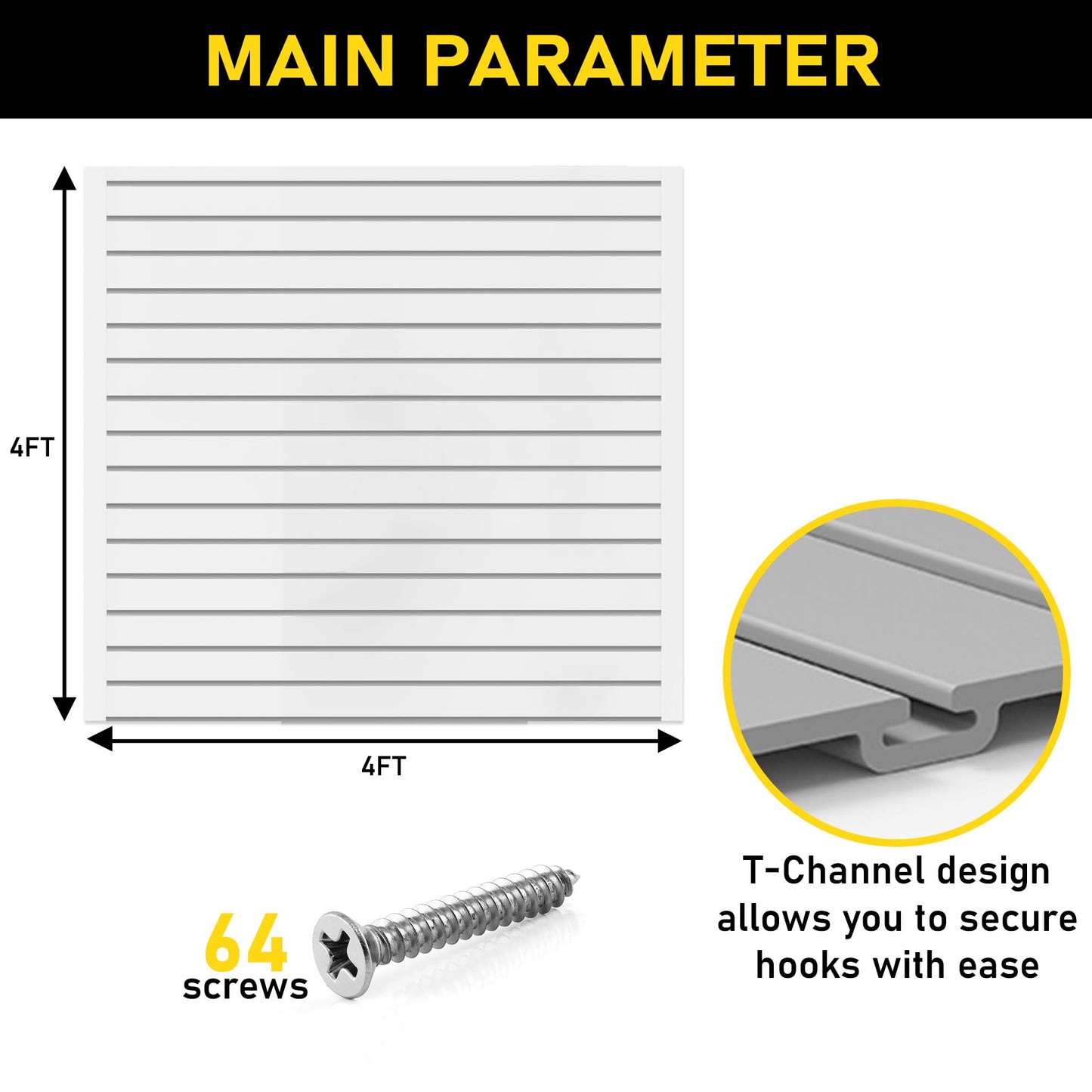 Heavy Duty 4x4 PVC Garage Slatwall Storage System (with Endcaps & Screws) - Modular Slat Wall Paneling for Garage Wall Organizer - Interlocking Slatwall Panels for Home & Commercial Use (Grey)