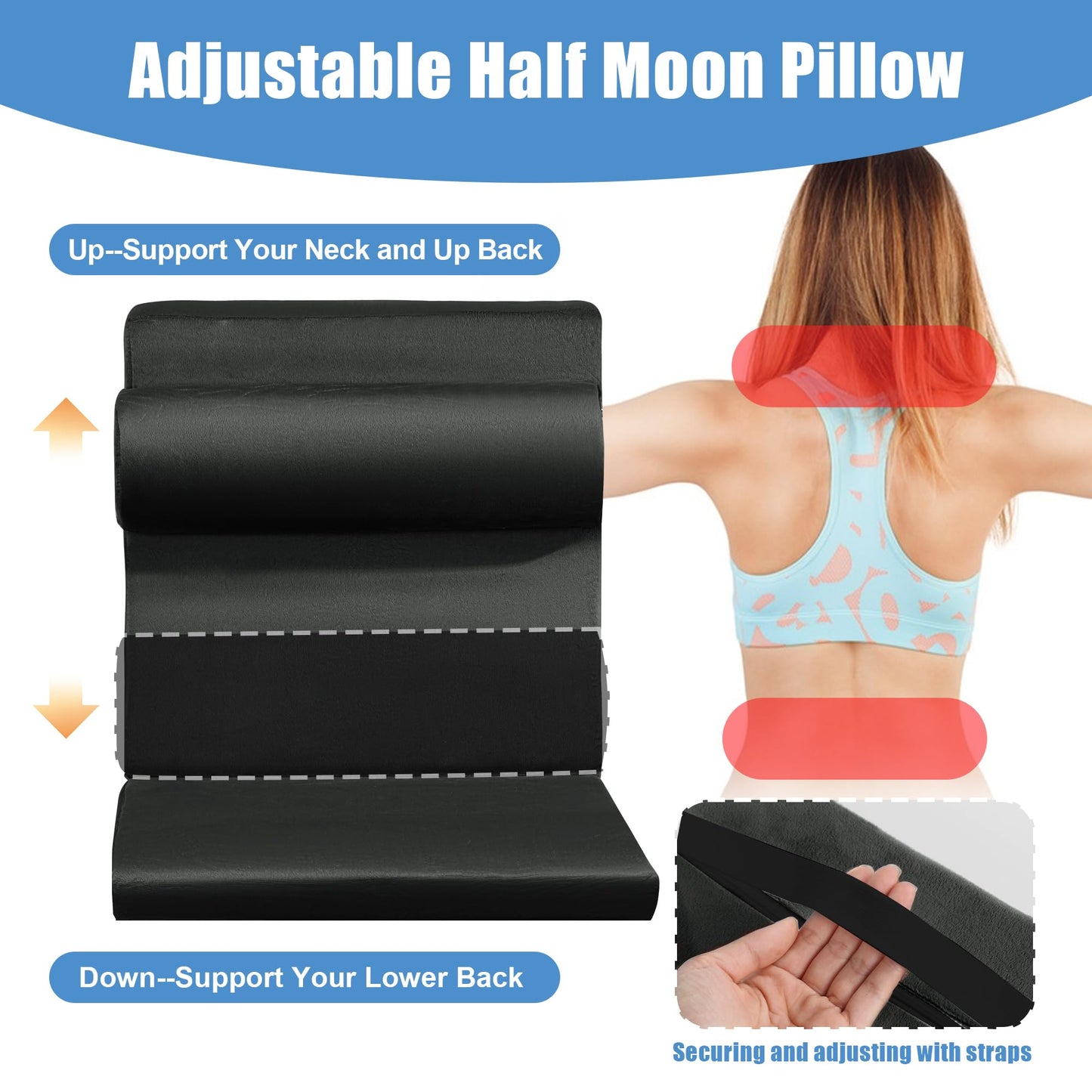 HOMBYS 5-in-1 Recliner Seat Cushion for Elderly+Lumbar Support Pillow + Leg Pad, with Adjustable Half Moon Neck Pillow & Footrest, Foam Filling with Velvet Fabric, Thick & Non-Slip, Black
