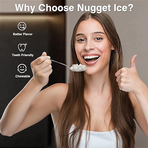 Antarctic Star Nugget Ice Maker Countertop, Chewable Nugget Ice Machine with Automatic Cleaning, Fast Ice Making 34Lbs/24H, One Click Operation for Party/Home/Bar/RV (Stainless Steel Silver)
