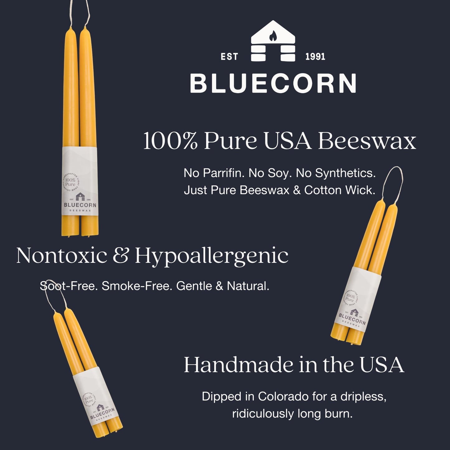 Bluecorn Beeswax Taper Candles, 100% Pure Natural Bees Wax, Pair of 12 Inch Red Tapered Candlesticks, Clean Burning & Dripless, Fragrance Free, Long Lasting, Home Decor, American Made, 1 Count