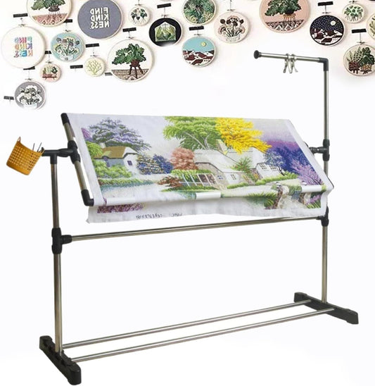 Adjustable 360° Floor e - Embroidery Stand with Pulley for Cross Stitch & Craft | Height Adjustable Sewing Lap Table (100cm)