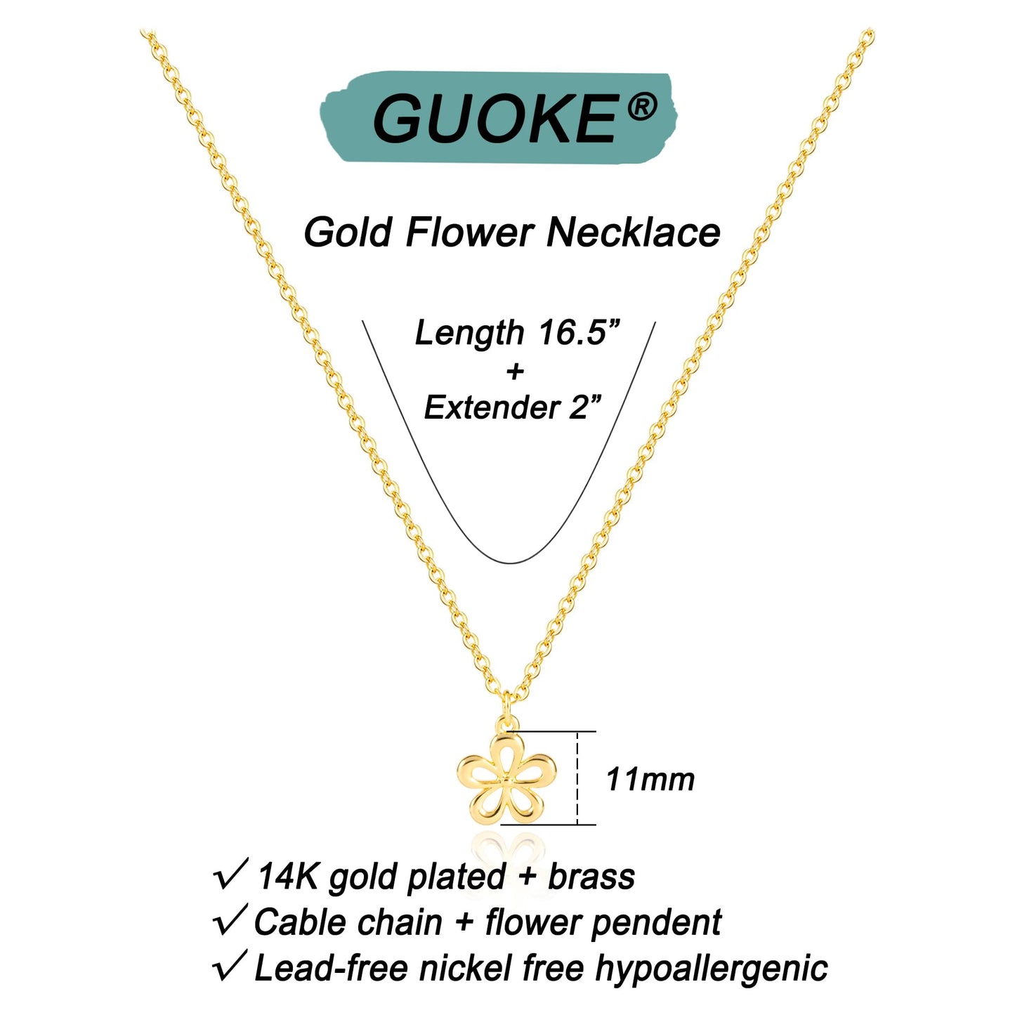 GUOKE Flower Necklace - 14K Gold Plated Dainty Gold Necklace Simple Jewelry for Women