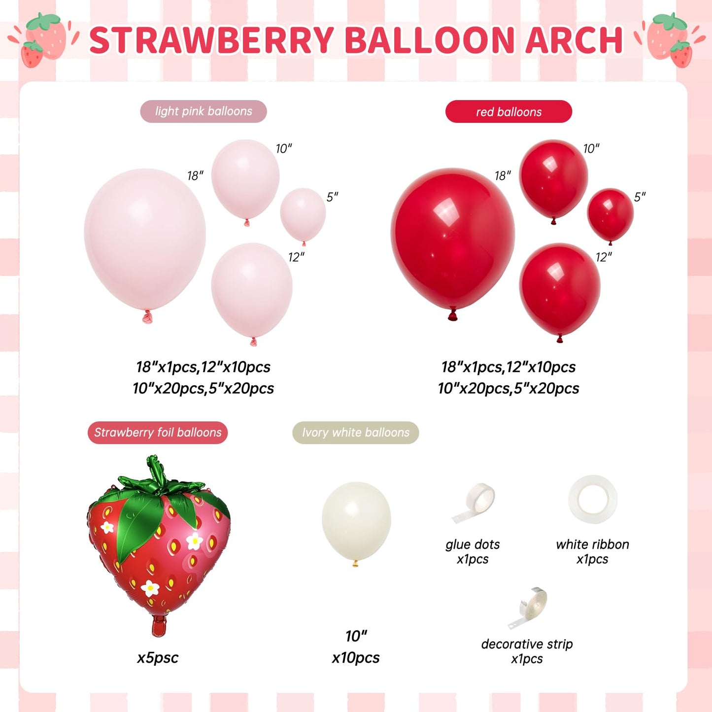 120pcs Strawberry Balloon Arch Garland Kit, Red and Pink Balloons with 27inch Strawberry Foil Balloons for Sweet One Berry First Birthday Baby Shower Strawberry Party Decorations