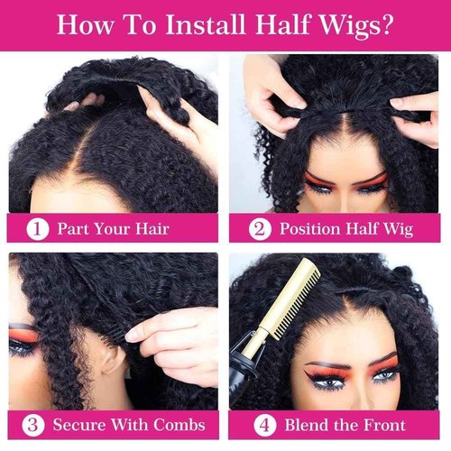 FYKD 250% Density Half Wig Human Hair Glueless 3 in 1 With Drawstring Seamless Clip in Flip Over Kinky Curly 100% Real Human Hair No Synthetic Blend No Tangle No Shedding 18 Inch Triple Lifespan 3X
