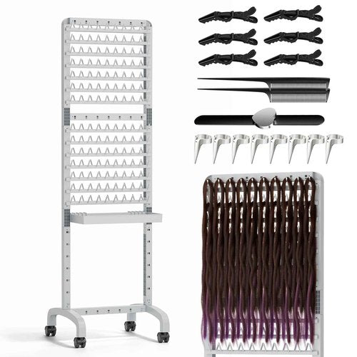 Sunnacate 280 Pegs Braiding Hair Rack with Tray and Tools, Height Adjustable, 2-Side Braid Rack with Wheels, Standing Braider Hair Stand Separator Extension Holder Hanger Perm Rod for Salon Home
