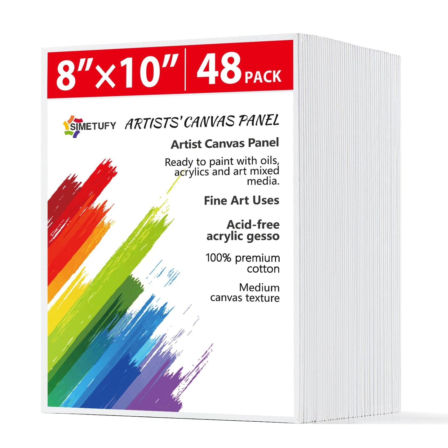 Simetufy 48 Pack 8 x 10 inch Canvas Boards for Painting Canvas Panels - Gesso Primed Acid-Free 100% Cotton for Acrylics Oil Watercolor Tempera Paints