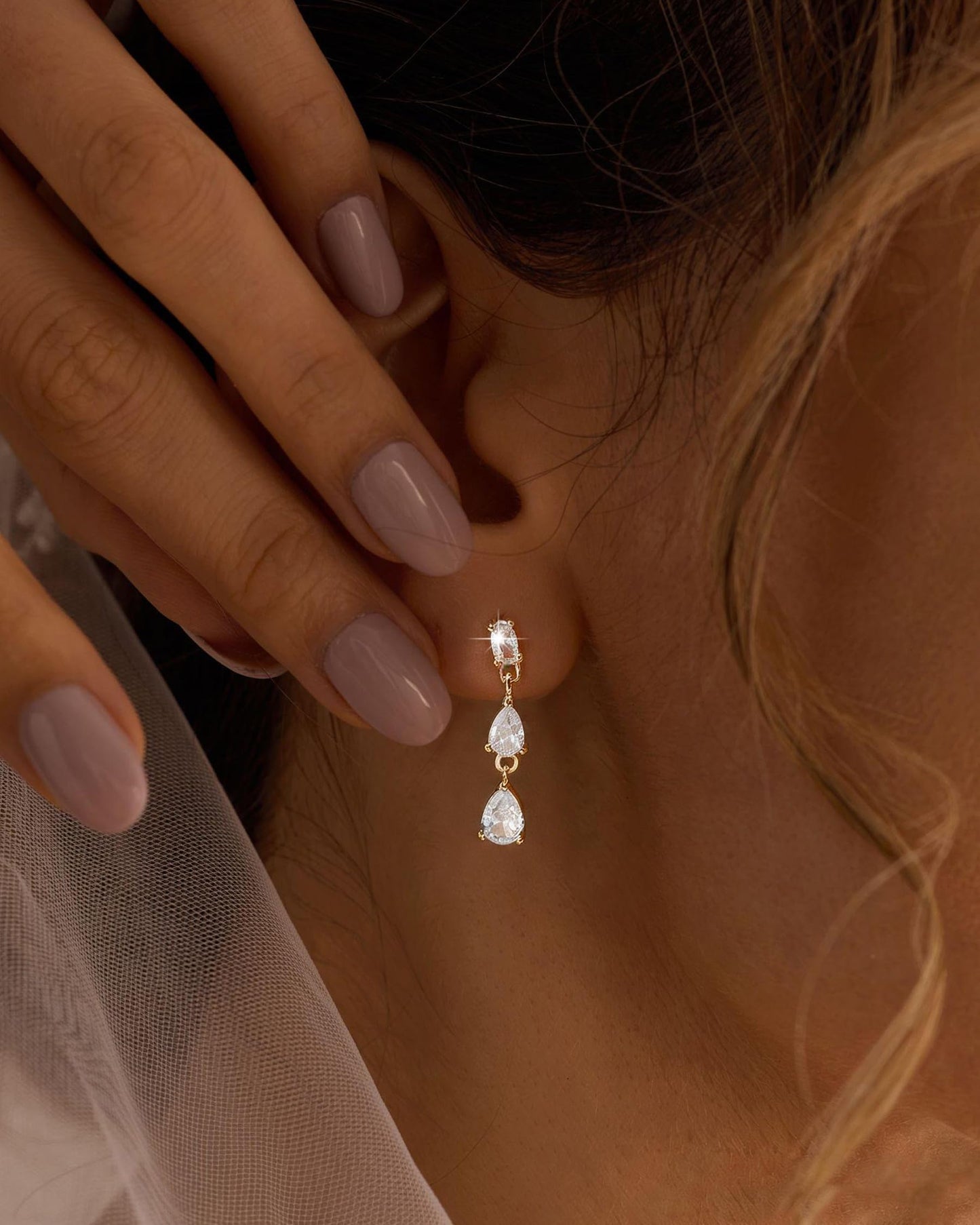 Gold Dangle Earrings for Women Trendy - 14K Gold Plated Brides Drop Dangle Cubic Zirconia Elegant Prom Bridal Bridesmaids Wedding Anniversary Dangling Jewelry