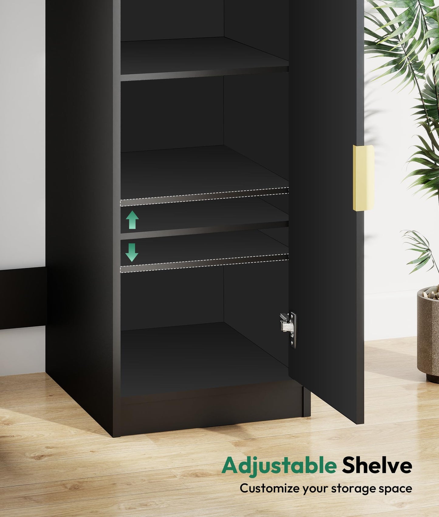 Lamtor Coffee Bar with Mini Fridge Space - Snack Bar Cabinet with Power Outlet, Fluted Mini Fridge Cabinet with Adjustable Shelf for Kitchen Dining Room Living Room, Black