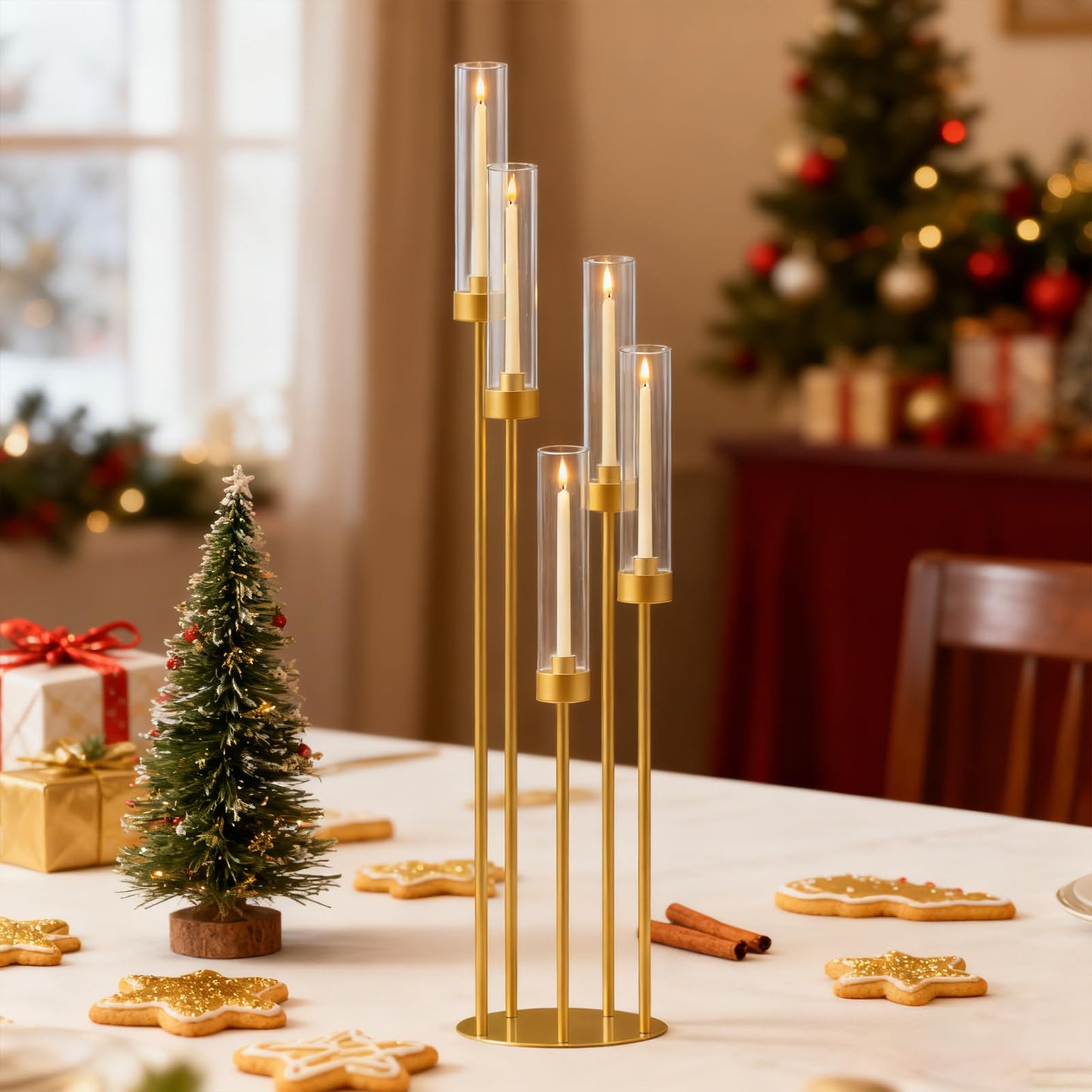 35in 1 Set Gold Candelabra Candle Centerpieces for Tables Candlesticks Holder Wedding Centerpieces Table Decorations Acrylic lampshade Fit 0.9" LED Candle"
