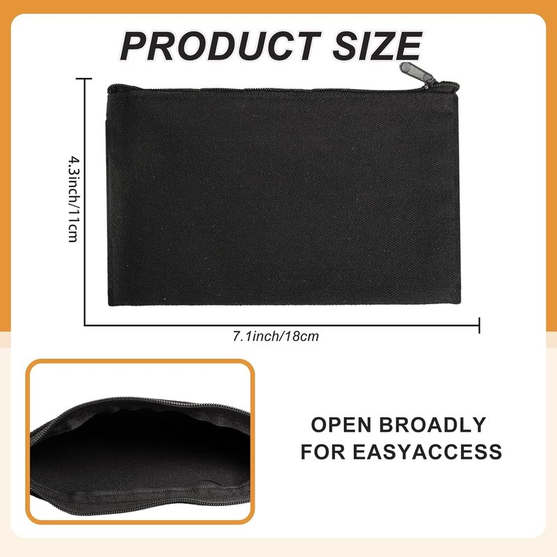 Canvas Zipper Makeup Bags - 84 Pcs Bulk Pencil Pouches for DIY Crafts | Black Cosmetic Storage Set