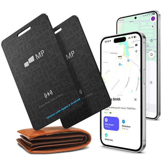 2026 Mobile Pixels Wallet Tracker Card, Works with (iOS and Android), Ultra Slim Rechargeable Bluetooth Tracker, Tracker Key Finder, Portable Item Locator for Wallet, Bags, Luggage (2- Pack)