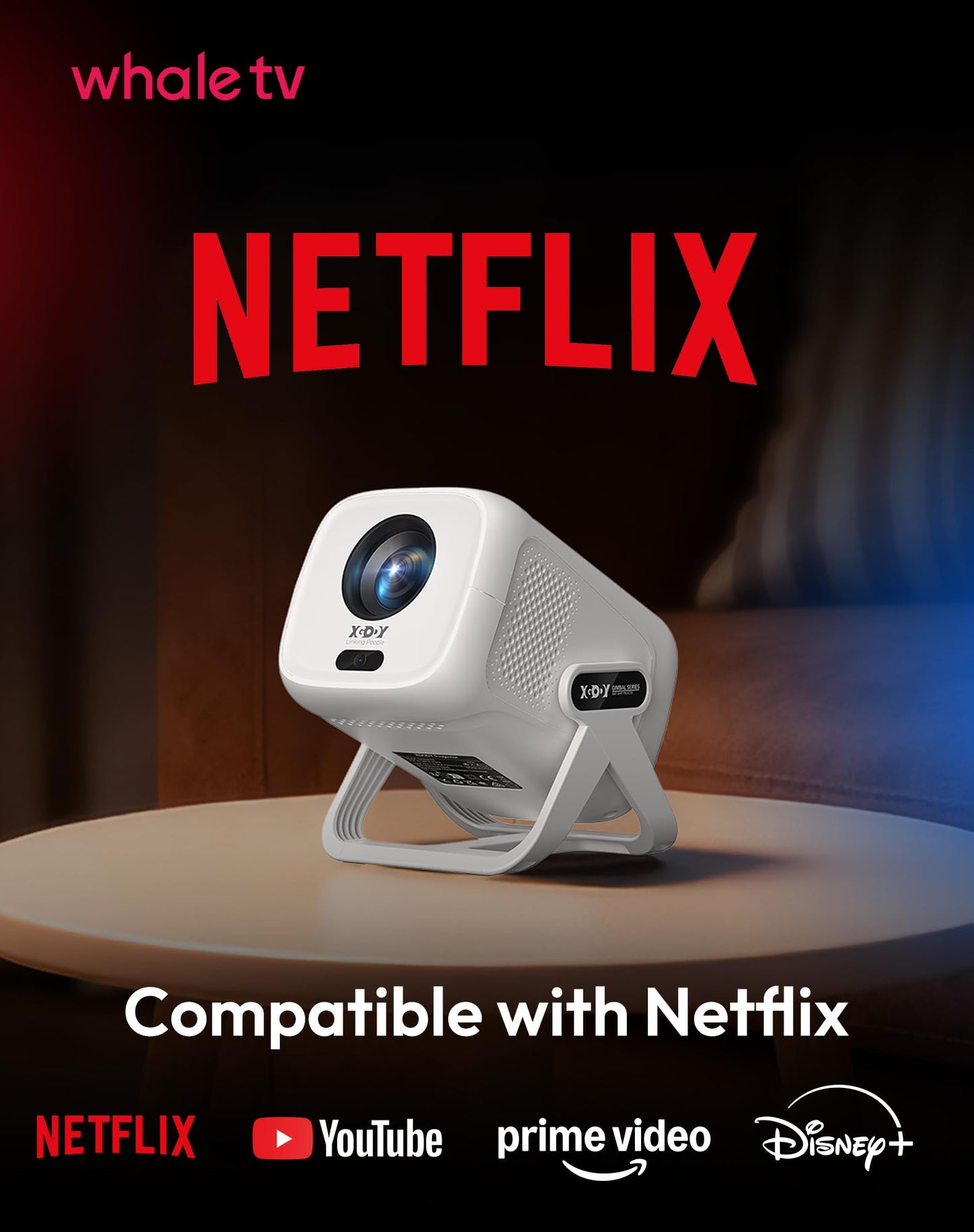 Xgody Gimbal N5 Compatible with Netflix & Auto Focus Keystone Smart Mini Projector with WiFi6 and Bluetooth, Portable Projector Native 1080P & Voice Controlled, 4K Home Movie Projector, White